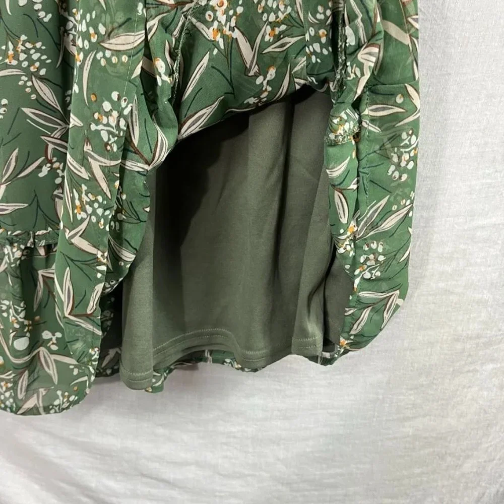 Lush Wrap Top Flutter Sleeve Midi Dres Womens S Sage Green‎ Floral Tiered Ruffle